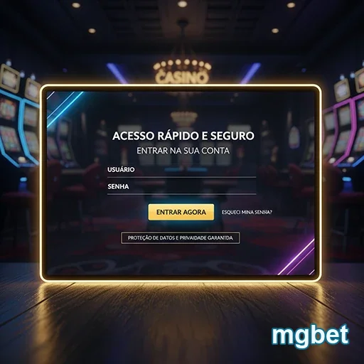 Tela de login da mgbet com ambiente de cassino ao fundo.