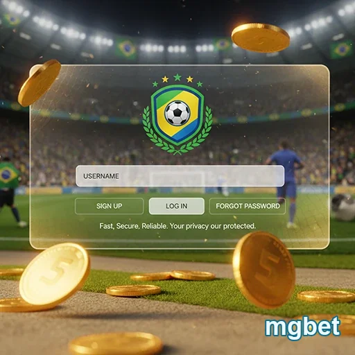 Tela de cadastro segura da mgbet com moedas caindo.