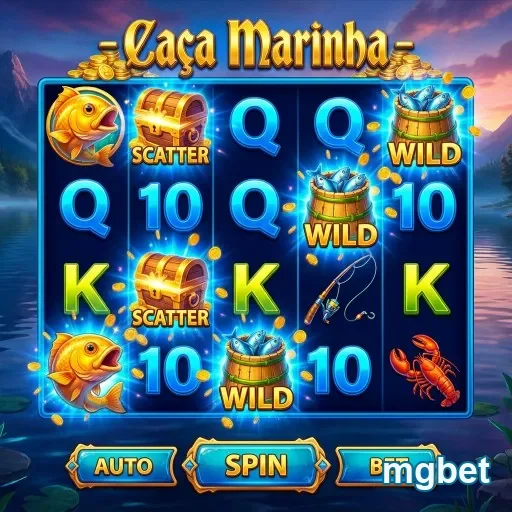 Tela do slot 'Caça Marinha' no mgbet com símbolos vibrantes.