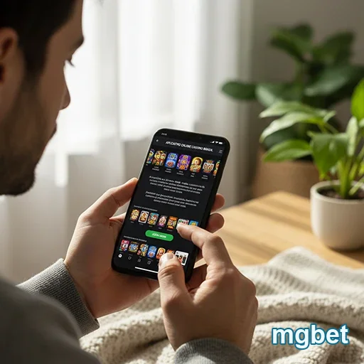Jogador acessando slot games no site mgbet via celular.