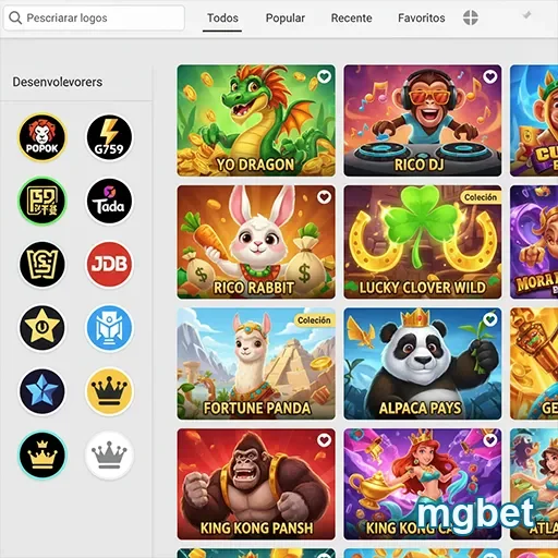 Tela do app mgbet mostrando jogos de diferentes desenvolvedores.