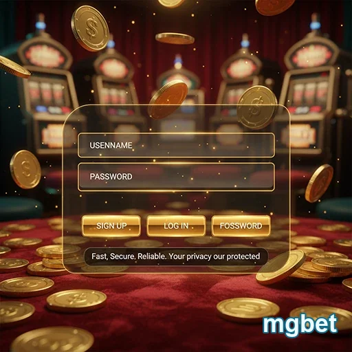 Tela de login da mgbet com moedas caindo ao fundo.