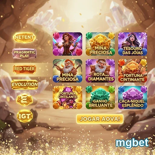 Exibição dos jogos de slots da mgbet, incluindo 'Mina Preciosa'.