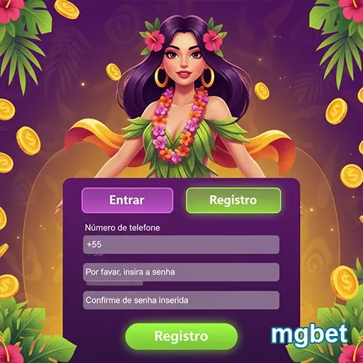 Interface de registro no site mgbet com personagem tropical.