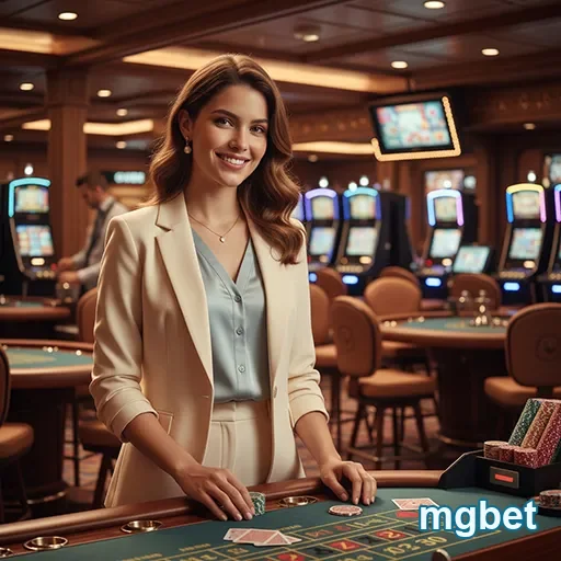 Mgbet apresenta atendente VIP no cassino, com jogos disponíveis.